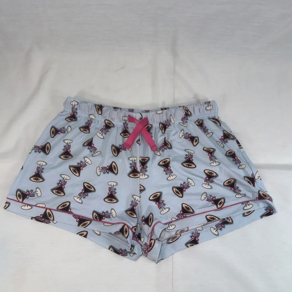 Haute Dreamz Blue Cocktail Martini Print Pajama Sleepwear Set Womens Size M